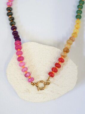 KC Chic Designs Maui Sunset Natural Stone 316L Stainless Steel Necklace